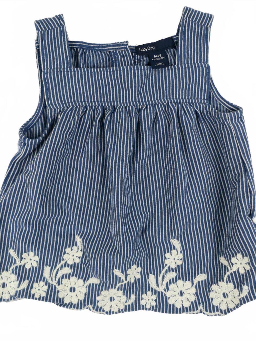 babyGap Baby Girls Blue Striped Floral Embroidered 6-12M